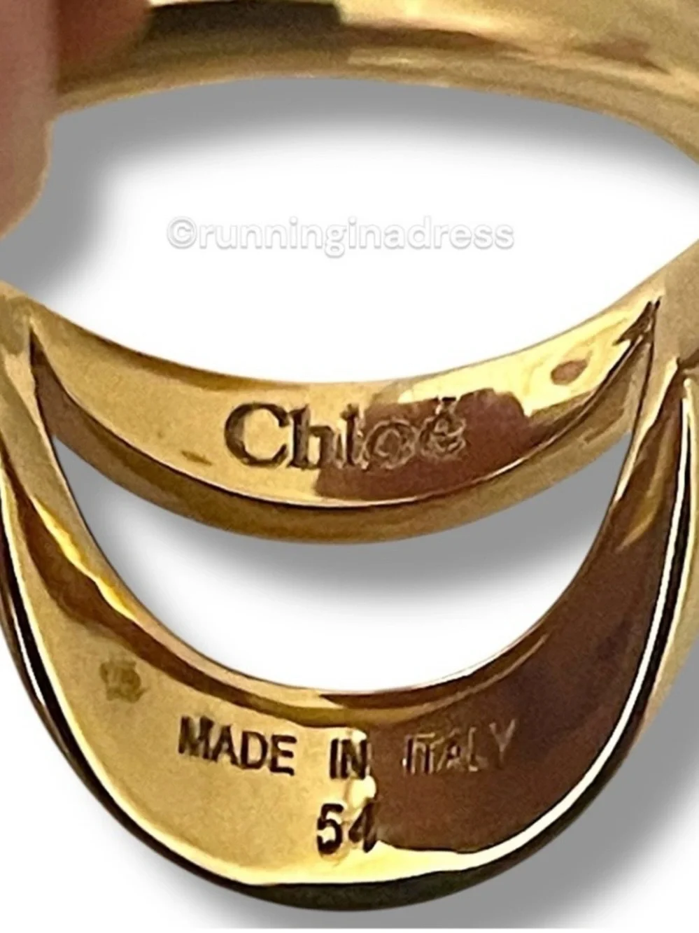 Chloé Crescent Pave Crystal Ring Gold Tone Statement EU 54 US 7 Full Set Box Bag
